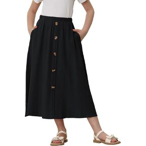 Eymitory Girls A-Line Pleated Swing Maxi Skirt High Waist Long Skrits with Pockets