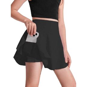 OYOANGLE Girl's Athletic Workout Tennis Skirts High Waist Ruffle Hem Golf Skirt with Pocket