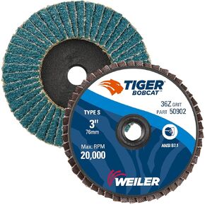 Weiler 50902 3" Bobcat Mini Abrasive Flap Disc, Conical (TY29), Type S Mount, 36Z (Pack of 10)