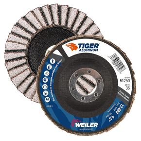 Weiler 51255 4-1/2" Tiger Aluminum Flap Disc, Conical (Ty29), Phenolic Backing, 60Z, 5/8"-11 Arbor Hole (Pack of 10)