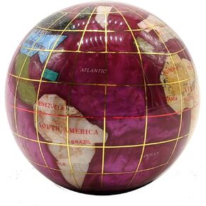 Unique Art 3-Inch Pink Pearl Swirl Ocean Gemstone World Globe Paper Weight
