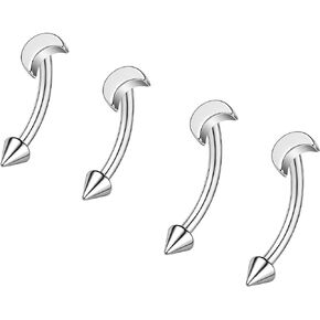 ZS 2 Pairs Stainless Steel Eyebrow Rings, 16G Curved Belly Rings Navel Barbell Helix Daith Tragus Earrings, 8/10mm Spike Vertical Labret Lip Piercing Jewelry
