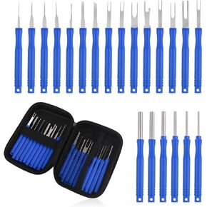 carleef 21PCS Upgrade Terminal Removal Tool Kit with Zipper Case,Stainless Steel Electrical Pin Removal Tool Kit,Depinning Tool Kit Automotive Connector Pin Removal Tool (Red)