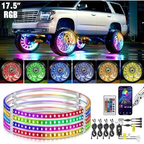 Nilight 4PCS 17.5inch LED Wheel Ring Lights RGB with APP and Remote Control Neon Wheel Rim Lights Million Colors w/Turn Signal and Braking Function for Car Van SUV Truck, 2 Years Warranty