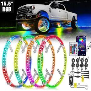 Nilight 4PCS 17.5 بوصة LED أضواء حلقة العجلة RGB مع التطبيق وجهاز التحكم عن بعد أضواء حافة عجلة النيون مليون لون مع إشارة الانعطاف ووظيفة الكبح لشاحنة سيارة فان SUV، ضمان لمدة عامين