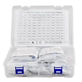 KOKISO 3W 3 Watts 200PCS 100 Value (1 ohm—1M ohm) Metal Film Resistor +/-1% Assorted Kit Assortment