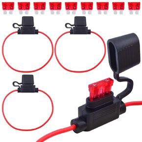 4pcs Standard Car Fuse Holders with 4pcs 10A Inline Automotive Blade Fuse Holder Waterproof Pigtail Automotive Replacement Fuses for Car, Truck, ATV, Boat, Motorbikes