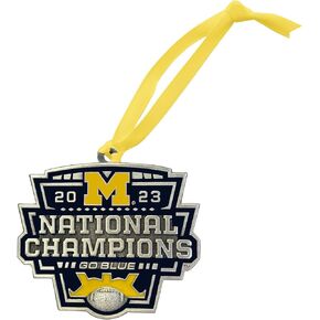 Heritage Pewter Michigan Wolverines 2024 CFP National Champions Ornament | Hand-Sculpted Christmas Tree Ornament | Intricately Crafted Metal Pewter Alma Mater Inlay