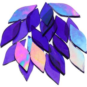MECCANIXITY 50g Stained Glass Mosaic Leaf 15mm x 38mm Blue AB Glass Mosaic Tiles Bulk for Craft DIY Handmade Project