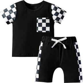 DREAM BUS Baby Boy T Shirt Shorts Clothes with Chest Pocket Toddler Patchwork Short Sleeve Outifts Infant Summer Clothes Set