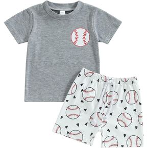 Toddler Baby Boy Baseball Outfits Short Sleeve T Shirt Top Baseball Shorts Set 2Pcs Infant Boys Summer Clothes