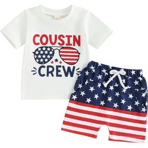 mlpeerw 4th Of July Baby Boy Outfit Toddler USA Short Sleeve T-shirt+casusl Shorts Fourth Of July 2pcs Set