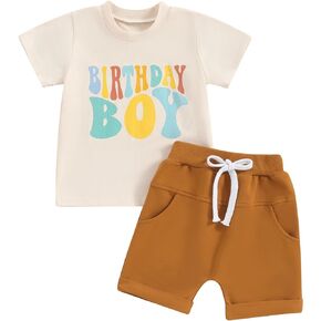 Gureui Toddler Baby Boy Girl Birthday Outfit T-Shirt Top Shorts Infant Kids Summer Clothes