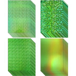 Kosiz 100 Sheets Metallic Holographic Card Stock Shiny Glitter Cardstock Paper Iridescent Mirror Paper 8.5 x 11'' 250 GSM Thick Mixed Color Foil Paper for Scrapbook Letter Poster Craft(Colorful)