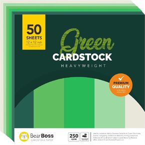 Green Colored Cardstock Thick Paper 50 Sheets, 12" x 12" Heavyweight 92lb Cover Card Stock for Crafts and DIY Cards Making