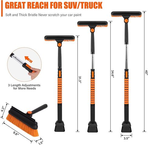OPKING 31" Ice Scrapers for Car Windshield, 3-in-1 Extendable from 31" to 40" Snow Brush with Squeegee, Snow Scraper with 180° Pivoting Brush Head and Foam Grip for Car Windshield, Truck, SUV in Kuwait