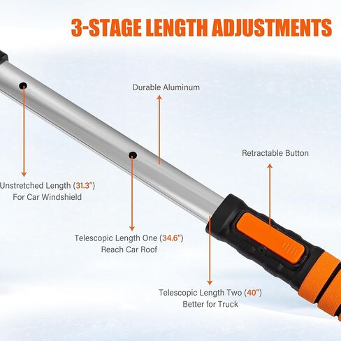 OPKING 31" Ice Scrapers for Car Windshield, 3-in-1 Extendable from 31" to 40" Snow Brush with Squeegee, Snow Scraper with 180° Pivoting Brush Head and Foam Grip for Car Windshield, Truck, SUV in Kuwait