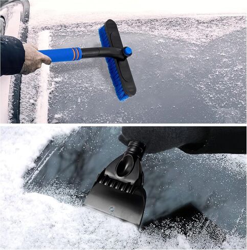 OuMuaMua Ice Scraper with Brush for Car Windshield - 32" Blue Extendable Snow Brush with Foam Grip for Cars SUVs Trucks Winter Accessories in Saudi Arabia