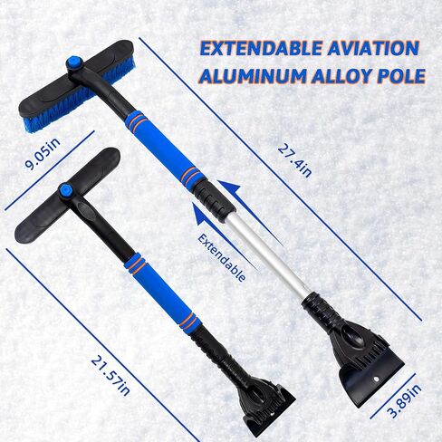 OuMuaMua Ice Scraper with Brush for Car Windshield - 32" Blue Extendable Snow Brush with Foam Grip for Cars SUVs Trucks Winter Accessories in Saudi Arabia