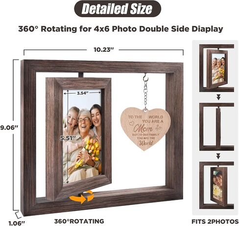 Egofine Gifts for Mom Mothers Day Picture Frames, Mom Picture Frame with Warm Heart Pendant, Mother's Day Gifts from Daughter/Son for New Mom Mother-In-Law, Double Sided Rotating Frame for 4x6 Photo in Saudi Arabia