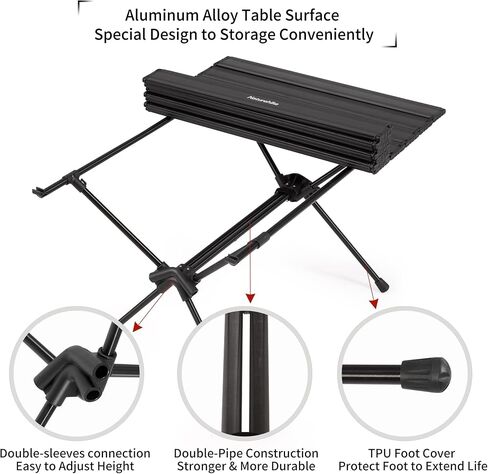 Naturehike FT11 Ultralight Camping Table, Height Adjustable Aluminum Roll Up Table with Carry Bag, Portable Backpacking Camp Table for Hiking Picnic Fishing Beach in Saudi Arabia