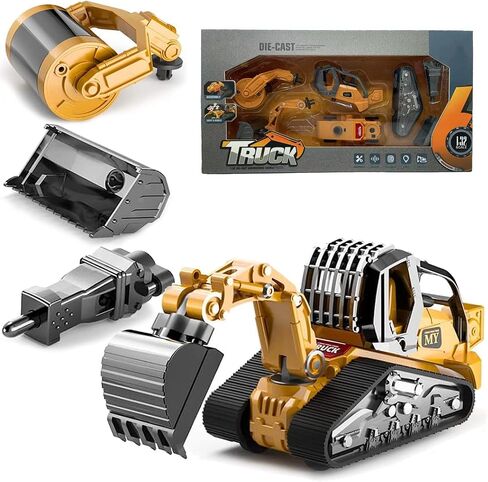 Gemini&Genius Construction Truck 4 in 1 Excavator with Metal Loader Shovel, Roller Shovel and Impact Hammer Construction Vehicle Die-cast Toys for Kids (Wheeled with Tracked) in Saudi Arabia