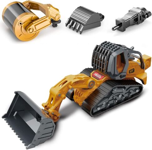 Gemini&Genius Construction Truck 4 in 1 Excavator with Metal Loader Shovel, Roller Shovel and Impact Hammer Construction Vehicle Die-cast Toys for Kids (Wheeled with Tracked) in Saudi Arabia