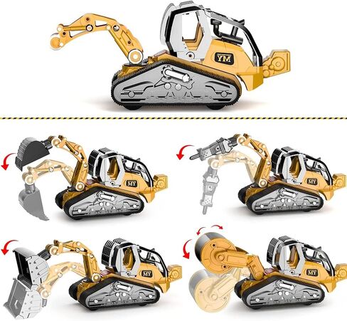 Gemini&Genius Construction Truck 4 in 1 Excavator with Metal Loader Shovel, Roller Shovel and Impact Hammer Construction Vehicle Die-cast Toys for Kids (Wheeled with Tracked) in Saudi Arabia