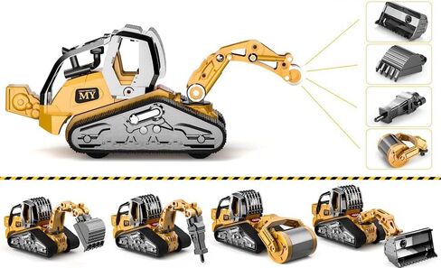 Gemini&Genius Construction Truck 4 in 1 Excavator with Metal Loader Shovel, Roller Shovel and Impact Hammer Construction Vehicle Die-cast Toys for Kids (Wheeled with Tracked) in Saudi Arabia