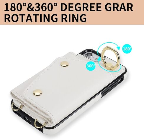 حافظة محفظة UEEBAI Crossbody لهاتف iPhone SE3 5G/iPhone 7/iPhone 8/iPhone SE2، حافظة هاتف بفتحة للبطاقات مع جيب بسحاب ومسند ومحفظة وغطاء حزام يد قابل للإزالة وحزام معصم قابل للإزالة - أبيض in Kuwait