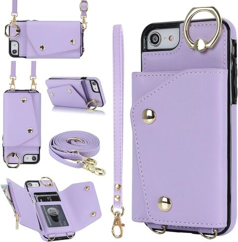 حافظة محفظة UEEBAI Crossbody لهاتف iPhone SE3 5G/iPhone 7/iPhone 8/iPhone SE2، حافظة هاتف بفتحة للبطاقات مع جيب بسحاب ومسند ومحفظة وغطاء حزام يد قابل للإزالة وحزام معصم قابل للإزالة - أبيض in Kuwait
