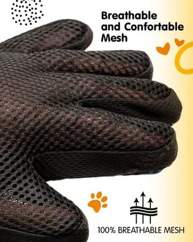PAIR of Low-Cost Pet Grooming Gloves - Superior Care for Your Furry Friends. Ideal for Grooming, Deshedding, Bathing & Massaging Your Dogs & Cats with Long/Short/Curly Fur – (Black) in Saudi Arabia