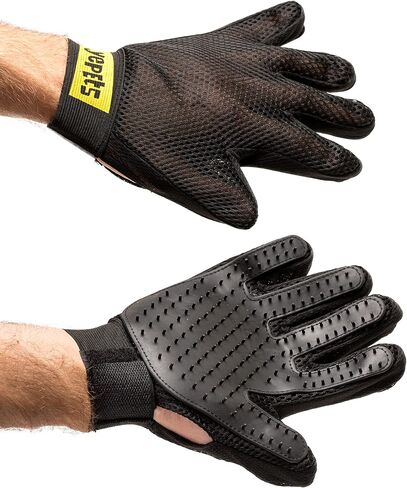 PAIR of Low-Cost Pet Grooming Gloves - Superior Care for Your Furry Friends. Ideal for Grooming, Deshedding, Bathing & Massaging Your Dogs & Cats with Long/Short/Curly Fur – (Black) in Saudi Arabia