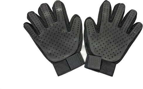 PAIR of Low-Cost Pet Grooming Gloves - Superior Care for Your Furry Friends. Ideal for Grooming, Deshedding, Bathing & Massaging Your Dogs & Cats with Long/Short/Curly Fur – (Black) in Saudi Arabia