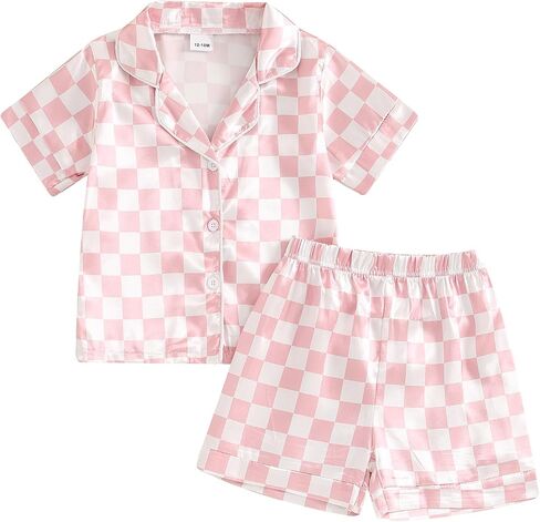 Toddler Girl Floral Pajamas Set Short Sleeve Button Down Shirt And Shorts 2Pcs Kids Pjs Loungewear in Saudi Arabia