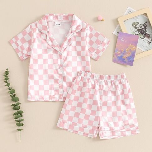 Toddler Girl Floral Pajamas Set Short Sleeve Button Down Shirt And Shorts 2Pcs Kids Pjs Loungewear in Saudi Arabia
