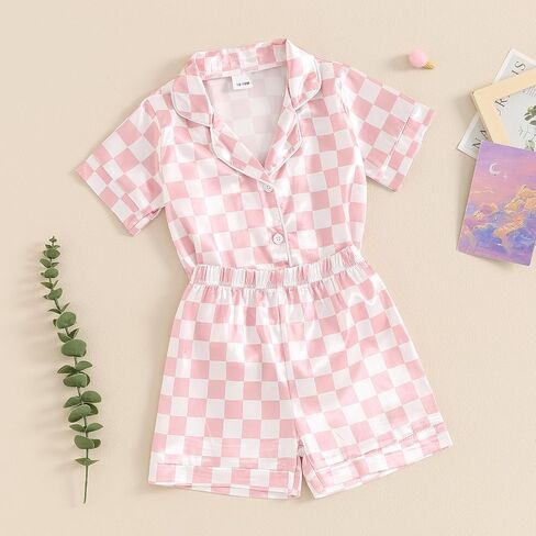 Toddler Girl Floral Pajamas Set Short Sleeve Button Down Shirt And Shorts 2Pcs Kids Pjs Loungewear in Saudi Arabia