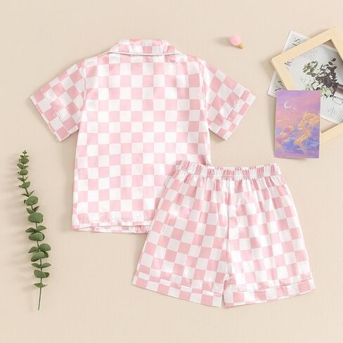 Toddler Girl Floral Pajamas Set Short Sleeve Button Down Shirt And Shorts 2Pcs Kids Pjs Loungewear in Saudi Arabia