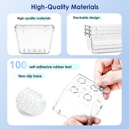HOOMOOZ 24 PCS Plastic Clear Drawer Organizers Set, Non-Slip Storage Containers, Bathroom and Vanity Organizer Trays, Drawer Divider for Makeup Jewelries Office Bathroom and Kitchen Utensils in Saudi Arabia