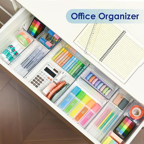 HOOMOOZ 24 PCS Plastic Clear Drawer Organizers Set, Non-Slip Storage Containers, Bathroom and Vanity Organizer Trays, Drawer Divider for Makeup Jewelries Office Bathroom and Kitchen Utensils in Saudi Arabia
