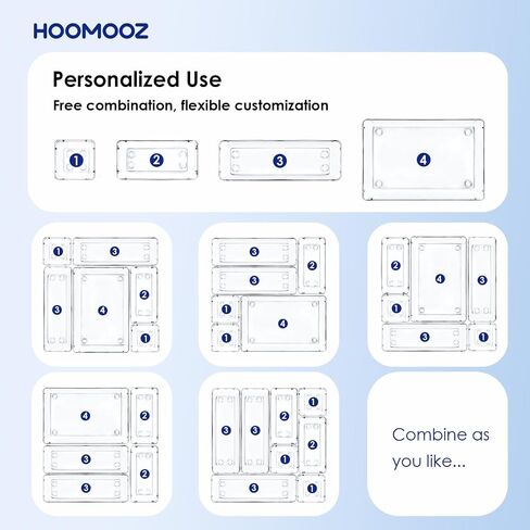 HOOMOOZ 24 PCS Plastic Clear Drawer Organizers Set, Non-Slip Storage Containers, Bathroom and Vanity Organizer Trays, Drawer Divider for Makeup Jewelries Office Bathroom and Kitchen Utensils in Saudi Arabia