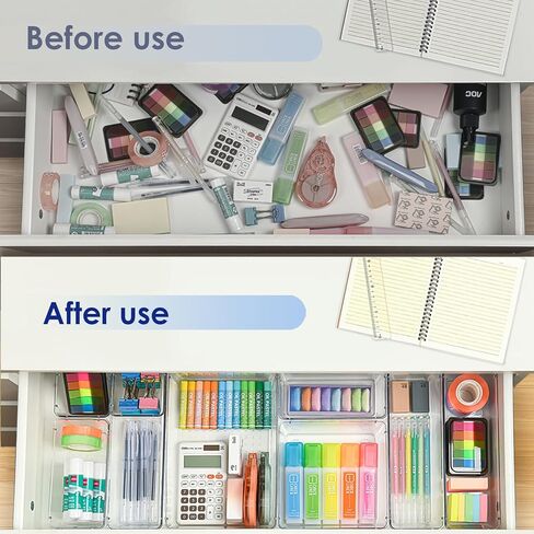 HOOMOOZ 24 PCS Plastic Clear Drawer Organizers Set, Non-Slip Storage Containers, Bathroom and Vanity Organizer Trays, Drawer Divider for Makeup Jewelries Office Bathroom and Kitchen Utensils in Saudi Arabia