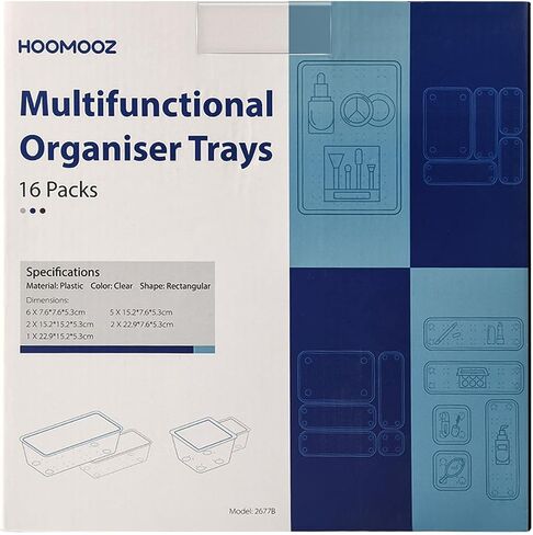 HOOMOOZ 24 PCS Plastic Clear Drawer Organizers Set, Non-Slip Storage Containers, Bathroom and Vanity Organizer Trays, Drawer Divider for Makeup Jewelries Office Bathroom and Kitchen Utensils in Saudi Arabia