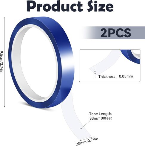 Molain Blue Heat Resistant Tape, 2 Rolls High Temperature Heat Resistant Tape Heat Transfer Tape for Heat Sublimation Press Vinyl, No Residue Tapes(10mm x 33m (108ft)) in Saudi Arabia