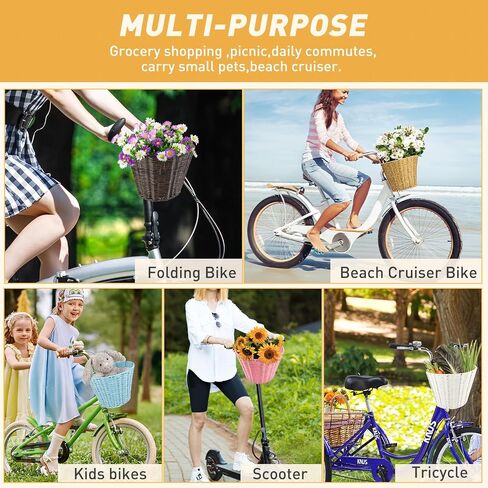 Wicker Bike Basket Front Cargo for Women and Men,Front Handlebar Bike Basket，Rattan Storage Basket Waterproof, Vintage Wicker, with Leather Straps,Fits Most Bikes,4 Colors in Saudi Arabia