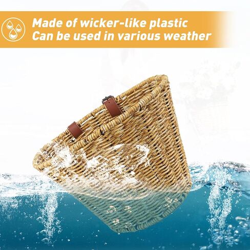 Wicker Bike Basket Front Cargo for Women and Men,Front Handlebar Bike Basket，Rattan Storage Basket Waterproof, Vintage Wicker, with Leather Straps,Fits Most Bikes,4 Colors in Saudi Arabia