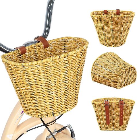 Wicker Bike Basket Front Cargo for Women and Men,Front Handlebar Bike Basket，Rattan Storage Basket Waterproof, Vintage Wicker, with Leather Straps,Fits Most Bikes,4 Colors in Saudi Arabia