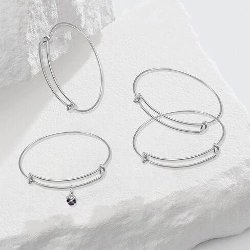 FANCY NOVA Silver Expandable Bangle Blank Bracelets, Adjustable Wire Bracelets Blank Stainless Steel Bangles Bracelets Set for Jewelry Making Charms Bulk (20PCS) in Kuwait
