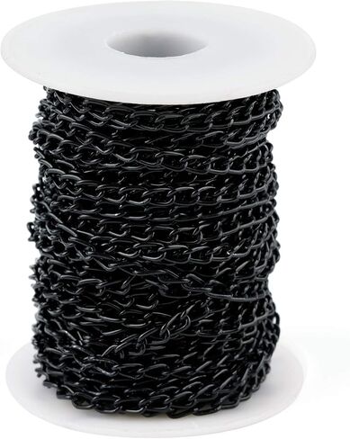 WUBOECE 11 Yards Aluminum Curb Chain Link with Spool, 4mm Width Twisted Cross Necklace Finding Chains in Bulk for DIY Crafts, Jewelry Making Supplies, Black in Saudi Arabia