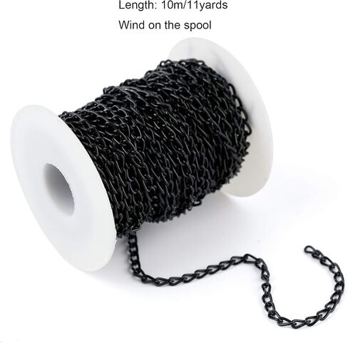 WUBOECE 11 Yards Aluminum Curb Chain Link with Spool, 4mm Width Twisted Cross Necklace Finding Chains in Bulk for DIY Crafts, Jewelry Making Supplies, Black in Saudi Arabia